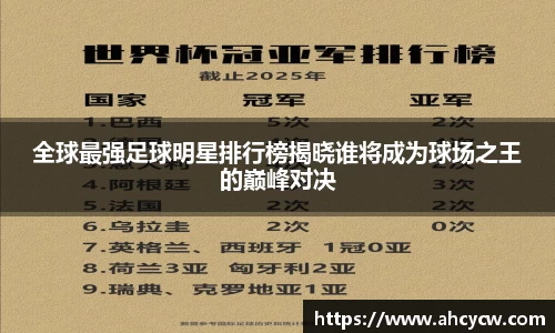 全球最强足球明星排行榜揭晓谁将成为球场之王的巅峰对决